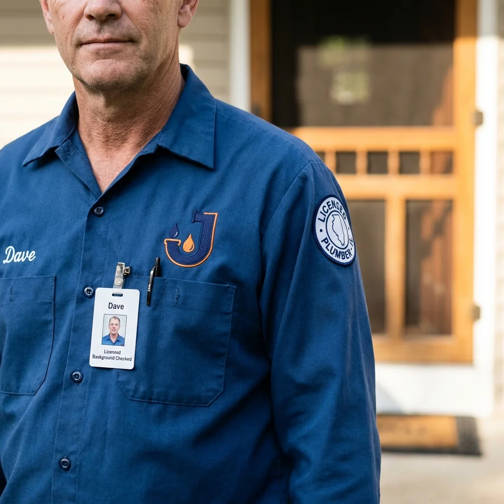 Licensed plumber showing ID badge in Wayland, MI